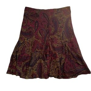 Chaps Skirt Womens 12 Brown Maroon Paisley Ruffle Boho Y2K Cottagecore Fairycore